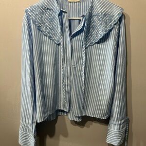 Sunday Blue & White Striped Top  W/  Embroidered Details #cottagecore #fairycore